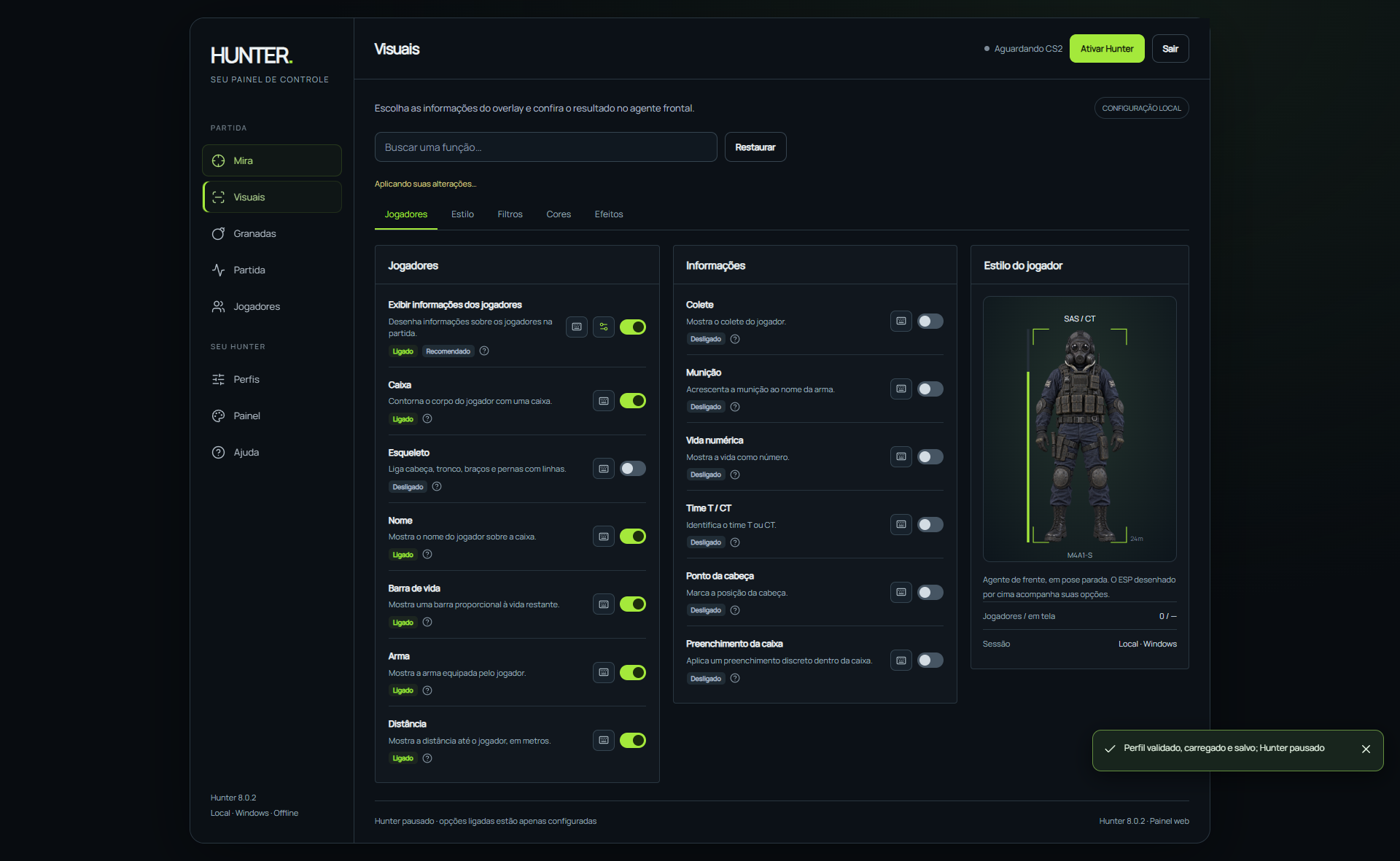 Menu original Hunter — Visuais